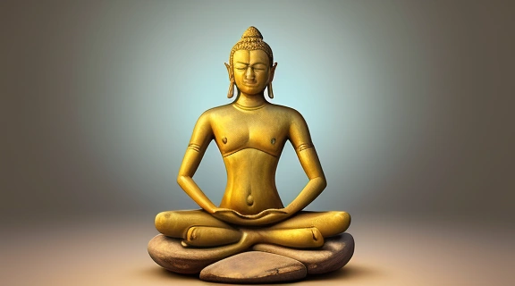 Изображение демонстрирует древнего мастера, практикующего Сиддха-йога в медитативной позе, окруженного спокойной природой.