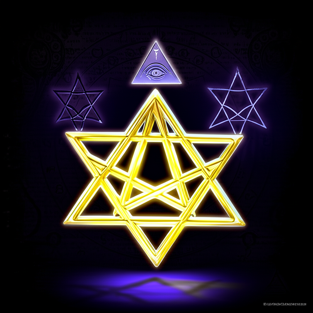 Эзотерические знаки и гексаграмма, иллюстрирующие сложный символизм Алистера Кроули.