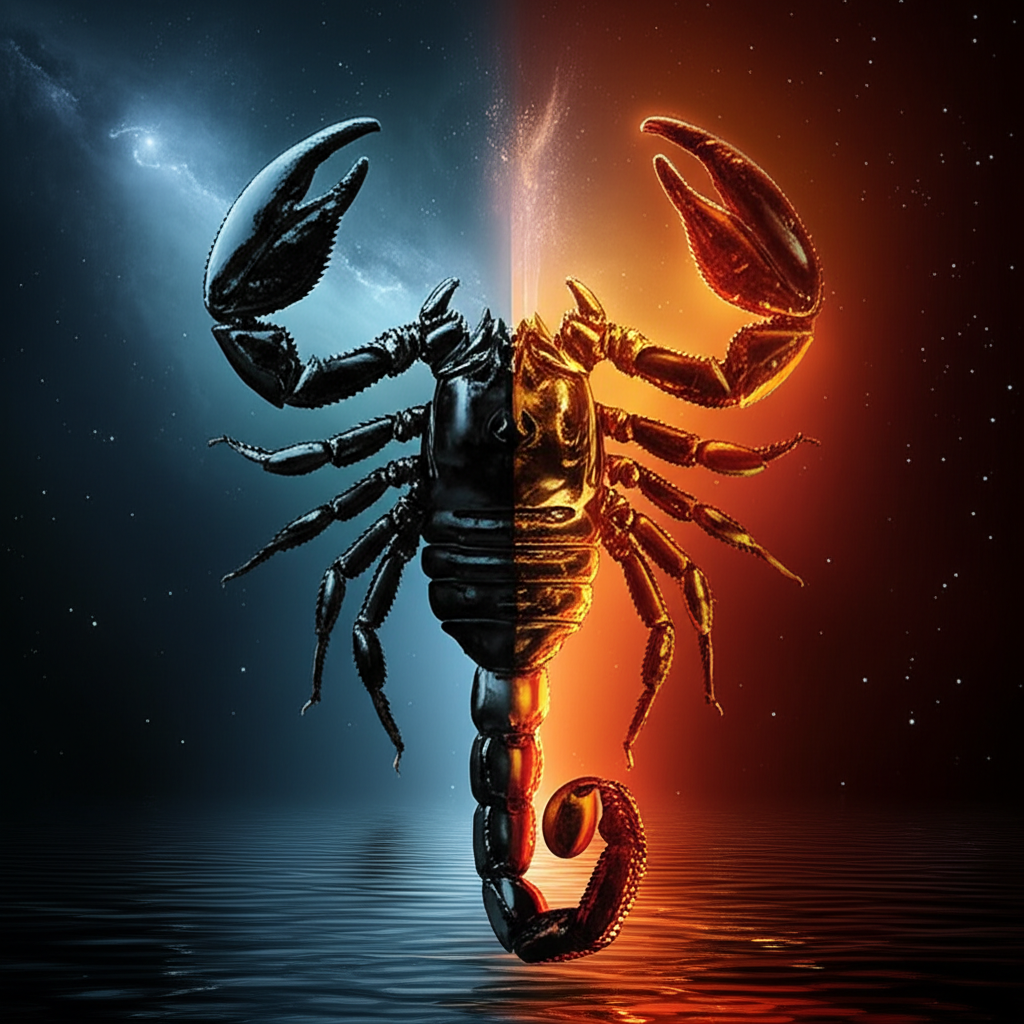 Скорпион да и нет: символическое изображение двойственной природы знака зодиака.
