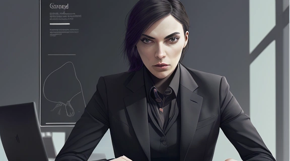 Изображение демонстрирует решительного профессионала в современном офисе, символизирующего успешную Скорпион профессию.