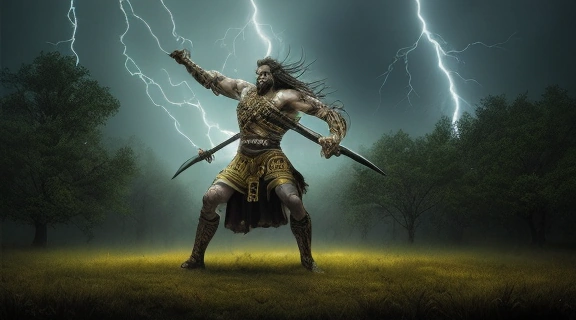 Древние славянские боги войны, изображенные в эпическом стиле, защищают свои земли.