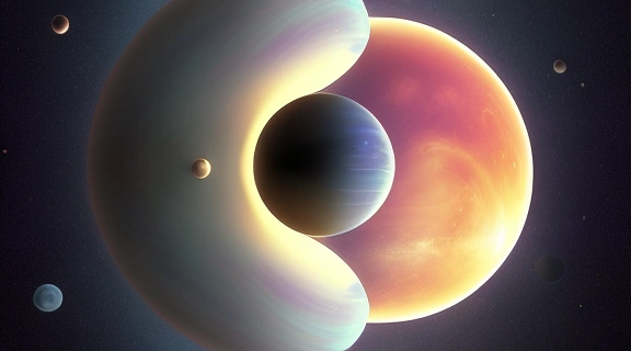 Мистический пейзаж, где Сны и планеты влияют на спящего человека, символизируя космическую связь подсознания.