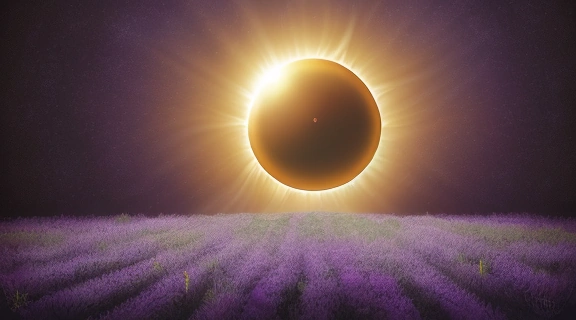 Визуализация, где солнечное затмение 20 марта начать жизнь с чистого листа, символизировано светом короны и новым ростком.