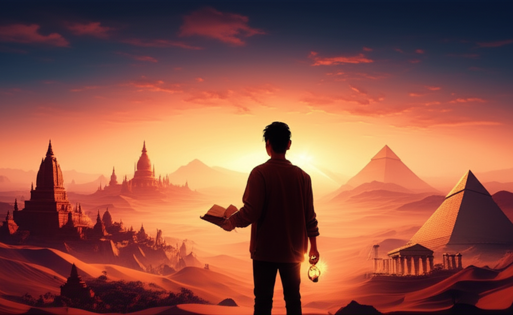 Символическое изображение влияния, которое оказывает солнце в 9 доме: путешествия, мудрость и расширение горизонтов.