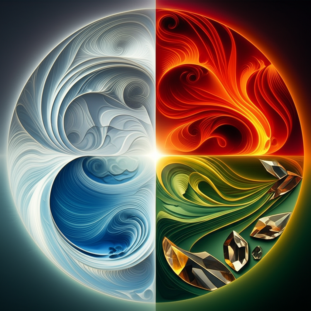 Символическое изображение четырех стихии знаков зодиака: огня, земли, воздуха и воды.