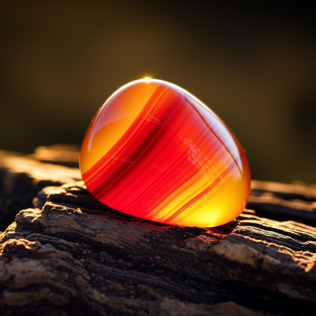 Полупрозрачный оранжево-красный камень, иллюстрирующий магические свойства сердолика