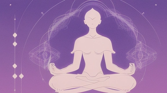 Человек медитирует, а над ним карта Таро, символизирующая связь Таро и психики