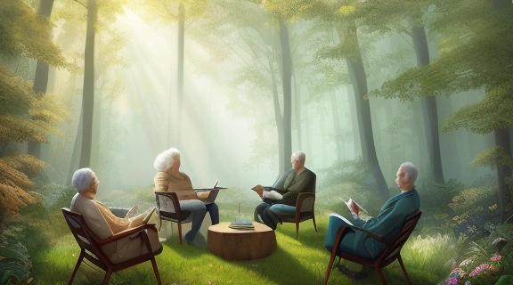 Изображение демонстрирует группу людей, занятых тренировкой умственных способностей, на фоне абстрактных нейронных связей.