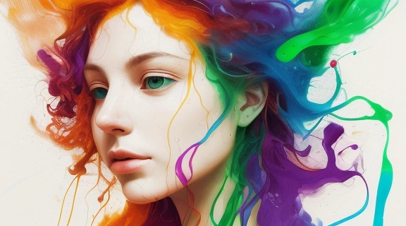 Разноцветные мазки краски, символизирующие, как цвет и характер человека переплетаются, отражая глубину эмоционального мира.