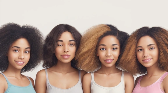 Группа женщин с блестящими и здоровыми волосами, демонстрирующая результат качественного ухода за волосами