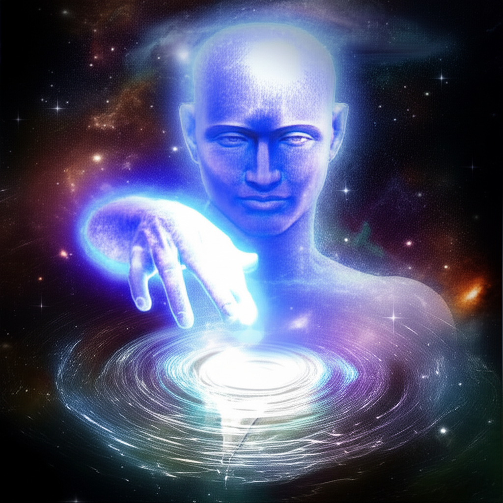 Мистический образ Урана, показывающий уран как правитель водолея, в окружении символов инноваций и свободы в космическом пространстве.