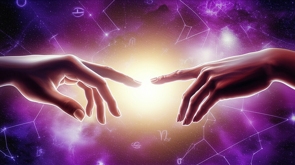 Астрологическая иллюстрация, где вертекс в 7 доме символизирует судьбоносную встречу двух людей.