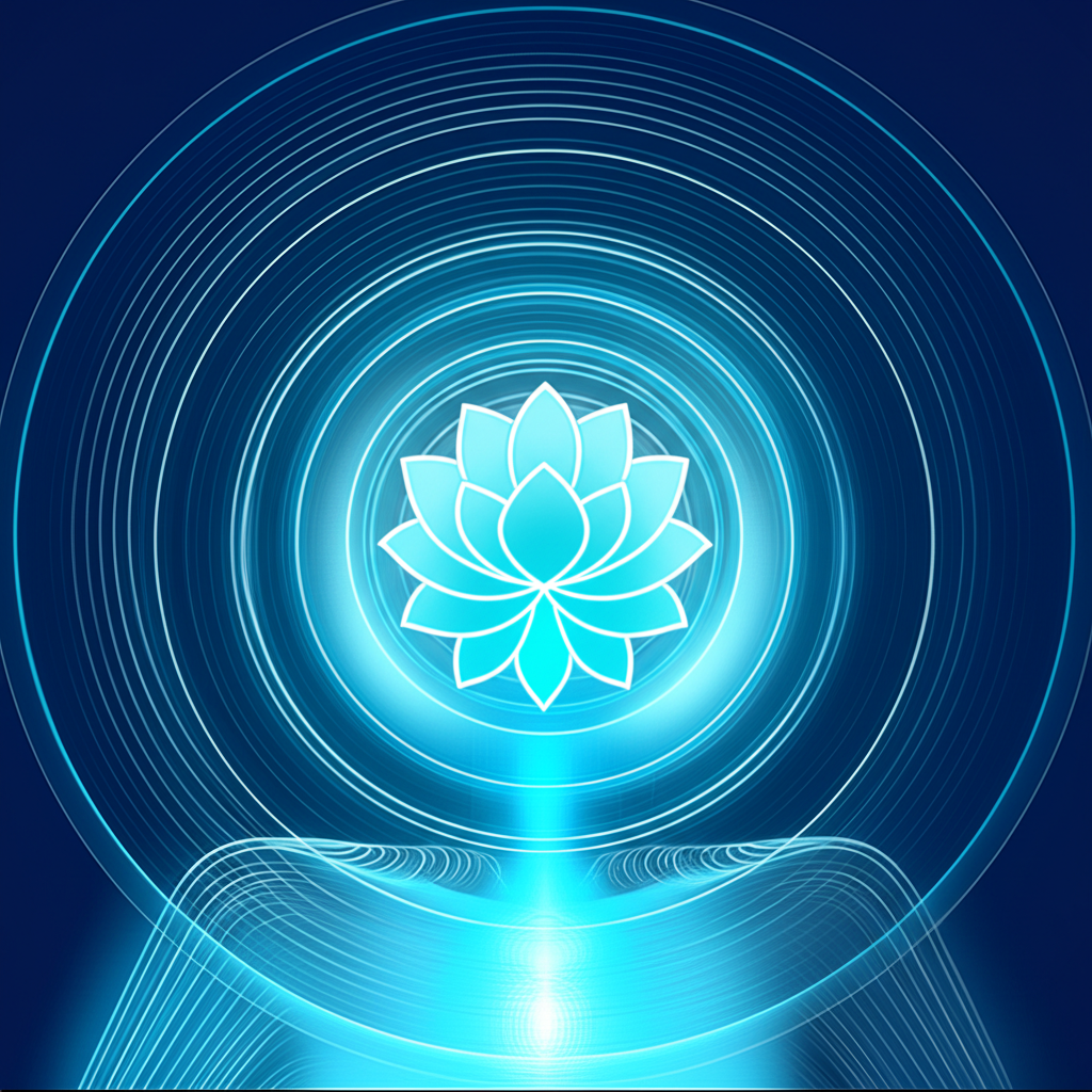 Символическое изображение горловой чакры vishuddha в виде сияющего голубого лотоса.