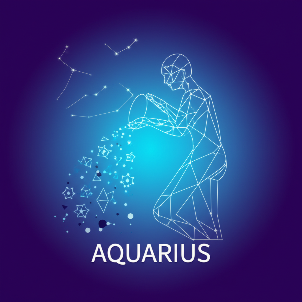 Символическое изображение знака зодиака, отвечающее на вопрос водолей когда начинается и заканчивается, с созвездием на фоне космоса.