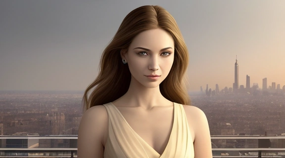 Изображение современной женщины, стремящейся выйти замуж за принца, с символами успеха и развития.