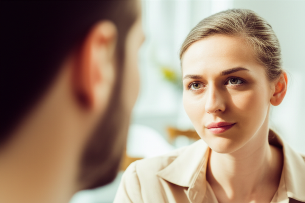 Проницательный взгляд собеседника во время доверительного разговора