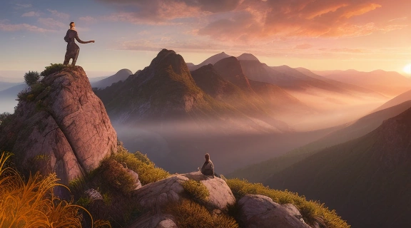 Одинокая фигура на вершине горы встречает рассвет, символизируя ответ на вопрос: Ждет ли вас успех