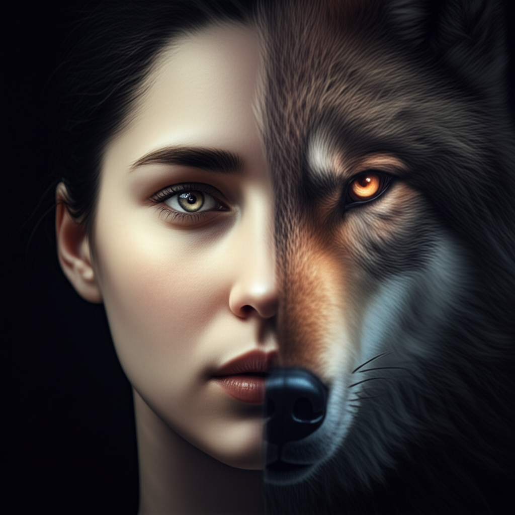 Символическое изображение, раскрывающее животные страсти внутри человека.