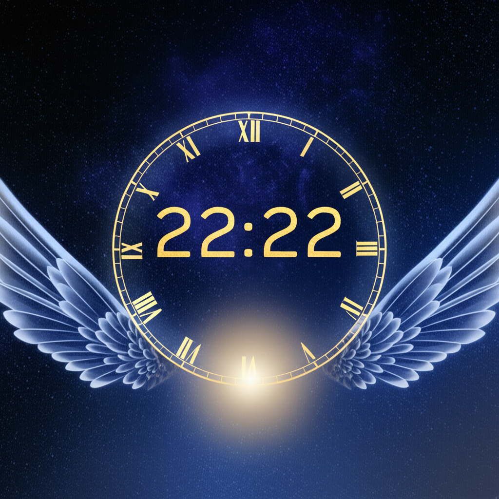 Цифровые часы на фоне звездного неба, показывающие время — раскрывается значение времени 22 22.