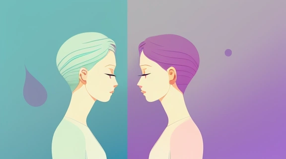 Изображение символизирующее знак зодиака близнецы, с двумя фигурами, смотрящими в разные стороны, олицетворяющими их двойственную природу.