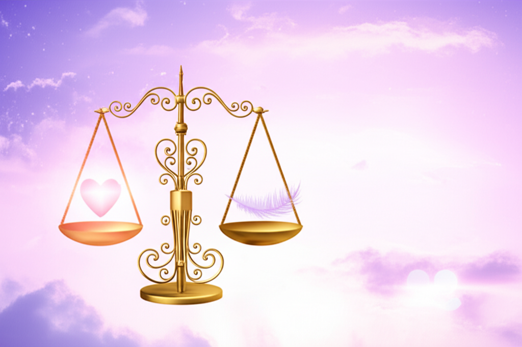 Эстетичное изображение, символизирующее Знак Зодиака Весы в виде золотых весов на фоне неба.