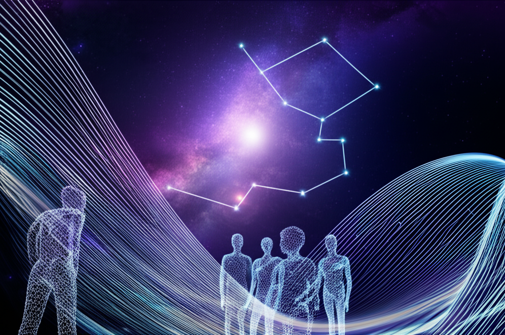 Знаменитые водолеи, представленные в виде созвездия и символов новаторства.