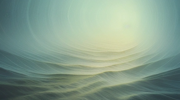 Изображение, символизирующее Звуки в сновидениях, где спящий человек окружен парящими, полупрозрачными звуковыми волнами, превращающимися в ноты, шепот и абстрактные формы.